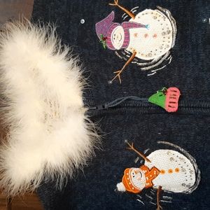 Vintage Blue zip up snowman sweater - M